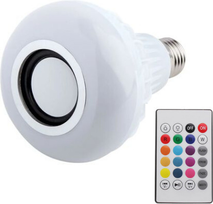 LED Λάμπα RGB που αλλάζει Χρώματα, 1080 lm Φωτεινότητα και Ηχείο Bluetooth & Χειριστήριο E27 12W RGB
